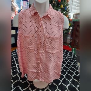 rouge sleeveless button-down pink and black polka-dot top‎ 2x